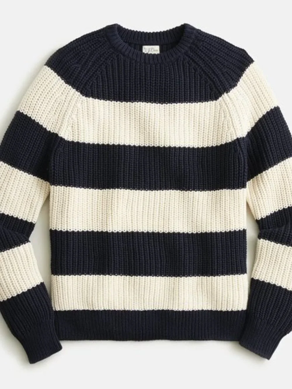 J. Crew Heritage Cotton Shaker-Stitch Navy and Cream Crewneck Sweater, XS